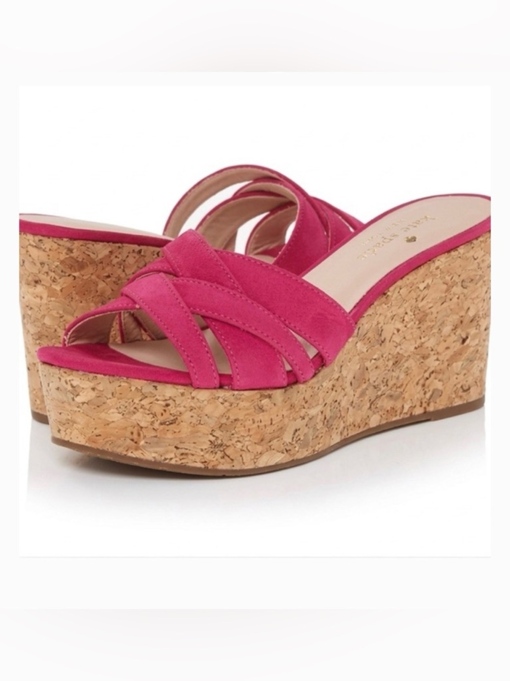 Kate Spade Talcott Pink Suede Cork Wedge Sandals Crisscross Platform NIB Size 7 - Picture 14 of 14